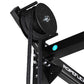 Black rope trainer with attached braided climbing rope and pulley system on white background