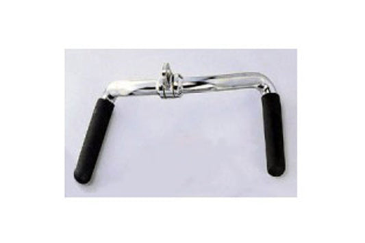 Revolving solid multi-purpose bar with chrome metal frame and black rubber handles on white background