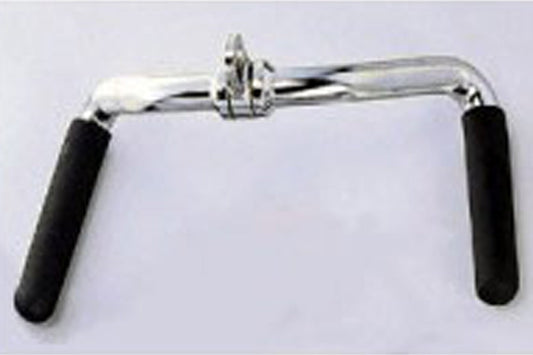 Revolving solid multi-purpose bar with chrome metal frame and black foam grip handles on white background