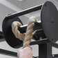 Warrior Rope Pull Attachment for Rig with natural jute rope and black metal construction mounted on bar