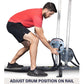 Man in red shirt and black shorts using gray Ropeflex RX1500 rope trainer, adjusting drum position on rail