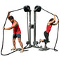 Ropeflex RX2500-D dual station rope trainer with two users performing rope exercises on white background