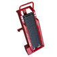 Red metal climbing rope trainer with black textured tread surface and carrying handle, shown on white background