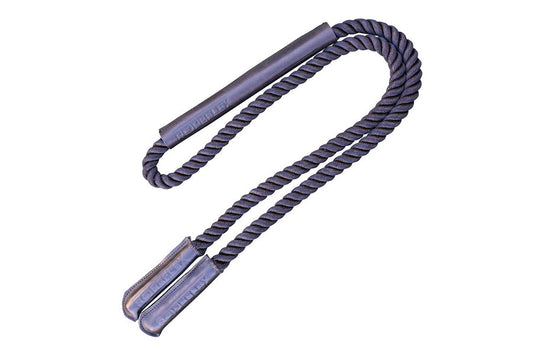 Dark blue twisted jump rope with wrapped handles on white background