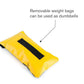 Yellow water-resistant weight bag with black grip handle, removable sand filling for adjustable workout resistance