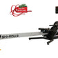 SHI-ROW AIR rowing machine with black frame, gray beam, digital display, and yellow foot pedals on white background