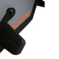 Black and gray rowing machine footrest with orange SKI-ROW branding on frame detail