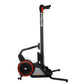 Black and red SKI-ROW rowing machine with vertical pole, curved handlebar, and red-trimmed flywheel, shown on white backgroun