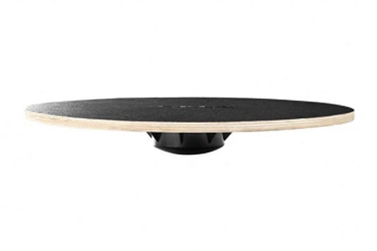 Sklz Balanz Board Pro with black textured surface and natural wood edge, mounted on black rocker base