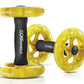 SKLZ COREwheels ab roller with bright yellow translucent wheels and black foam handles on white background