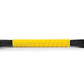 Massage roller with yellow textured center section and black grip handles on white background