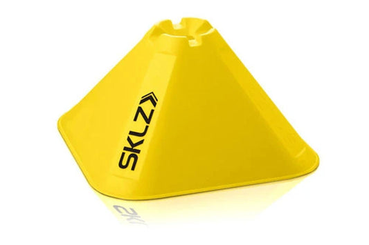 Bright yellow SKLZ training cone with black logo text on white background
