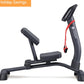 Black and red LifeSpan stationary stretch machine with padded seat and handlebar, on white background