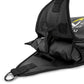 Black nylon training sac with mesh ventilation panels, carrying strap, and metal D-ring attachment on white background