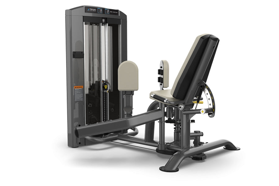 TRUE SPL-0400 leg press machine with gray frame, black footplate, and beige padded seat and backrest on white background