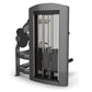 TRUE SPL-1300 low back extension machine with black frame, glass front panel, and vertical resistance rods on white backgroun