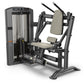 TRUE SPL-1400 abdominal crunch machine with gray frame, black handles, and beige padded seat and back support on white backgr