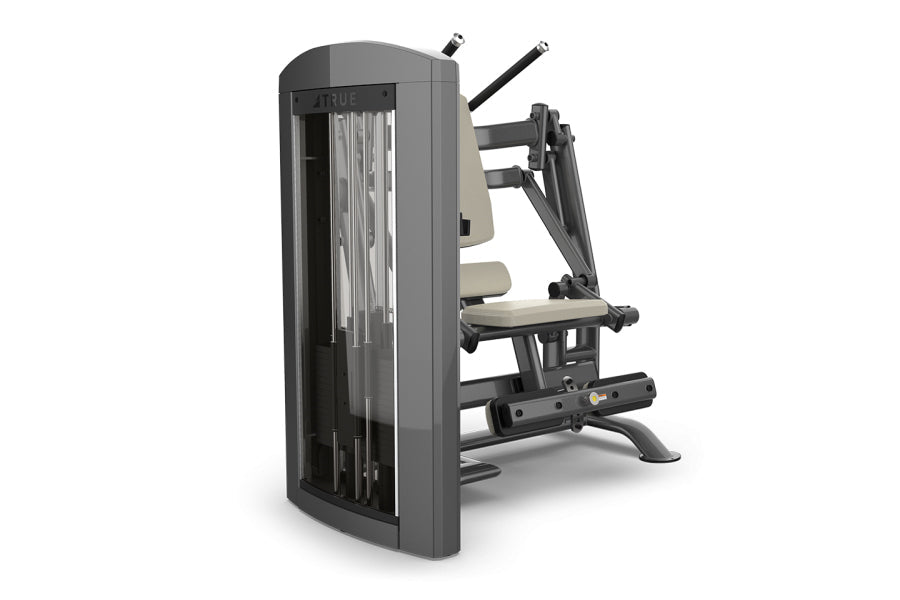 TRUE SPL-1400 Abdominal Crunch machine with gray frame, cream seat, and cable-driven resistance system on white background
