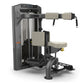 TRUE Rotary Torso commercial gym machine with gray frame, black base, beige padded seat and arm pads, on white background