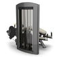 TRUE SPL-1800 horizontal leg curl machine with gray frame, black weight stack, and beige cushioned seat on white background