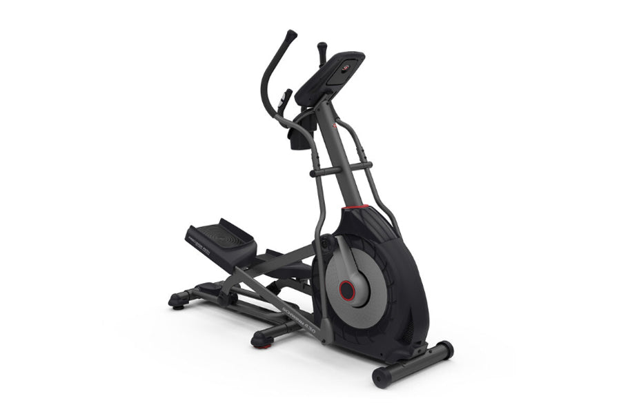 Schwinn 430 elliptical machine with black frame, gray accents, dual handles, and red accent wheel on white background