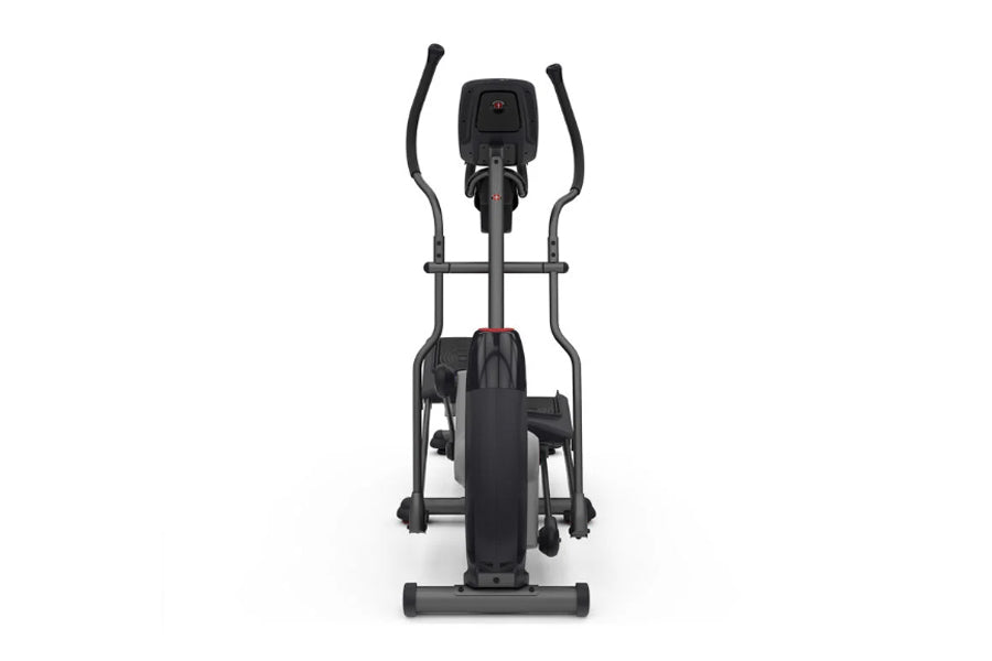 Black Schwinn 430 elliptical machine with curved handles, digital display console, and foot pedals on white background