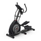 Schwinn 430 elliptical machine with black and gray frame, dual foot pedals, curved handlebar arms, and large wheel with red a