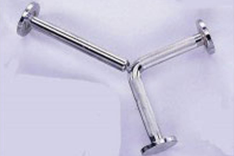 Polished steel pull over bar with dual handles and curved center support, fits standard weight plates