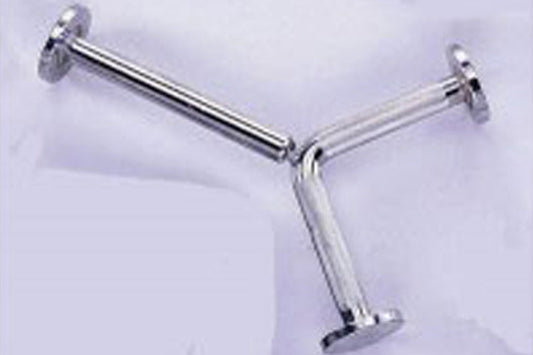 Polished steel pull over bar with dual handles and curved center support, fits standard weight plates