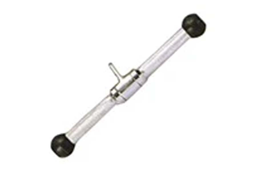 Warrior Solid Straight Bar with clear shaft, black knurled end caps, and chrome collar on white background