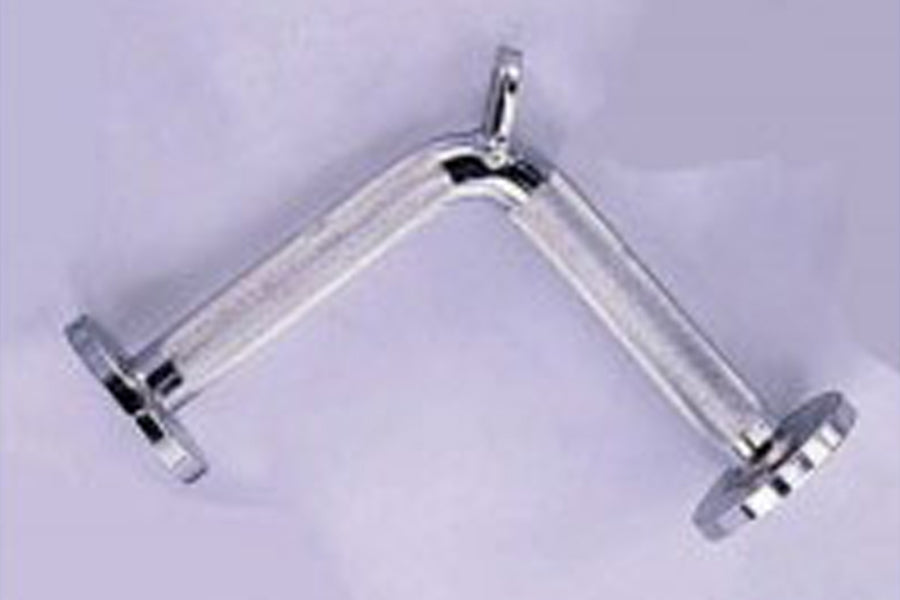 Warrior solid tricep press down bar with chrome handle and black foot pegs on purple background