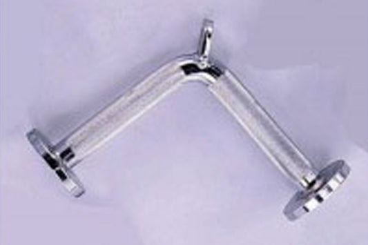 Warrior solid tricep press down bar with chrome handle and black foot pegs on purple background