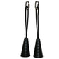 Pair of black cone-shaped grip trainers with textured rubber surfaces and attached black cord loops on white background