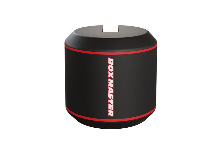 Black cylindrical boxing station with red accent bands and "Boxmaster" branding, shown on white background