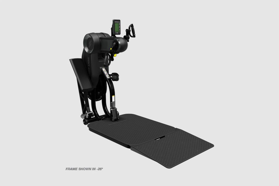 Black StairMaster HIIT UBE upper body ergometer with digital display console and footplate on white background