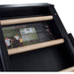 Black Jacobs Ladder climbing machine with natural wood rungs and digital display screen showing workout metrics and instructi