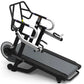Black and gray StairMaster HIITMill X treadmill with dual handles and digital display on white background