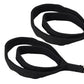 Black nylon straps with metal buckle attachment for pilates reformer, on white background