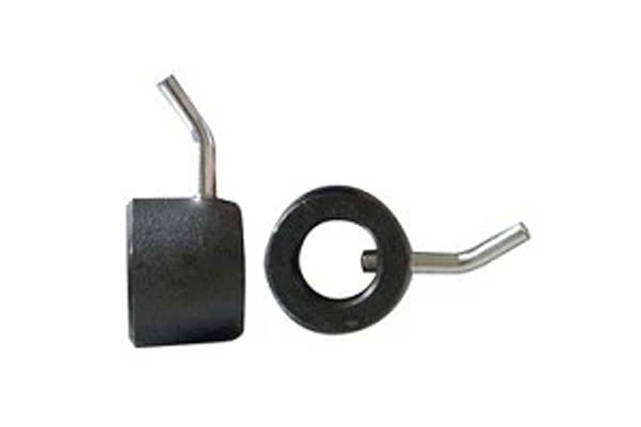 Black steel bolt collars with angled metal handles, shown on white background