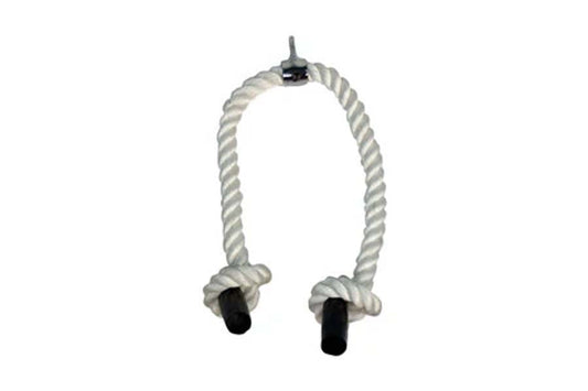 Warrior Super Tricep Rope with white twisted rope and black rubber handles on white background