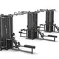 TRUE TMS12000 dual modular strength training frame system with black steel towers, cable crossover attachments, and weight st