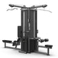 TRUE TMS4000 single modular quad frame with black steel construction, dual lever arms, and four station positions on white ba