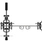 Black cable crossover machine with dual adjustable arms, weight stack pulleys, and footplate on white background