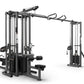 TRUE TMS5000 modular gym frame with cable crossovers and dual weight stacks in black and gray, on white background