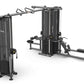 TRUE TMS5000 modular black gym frame with cable crossovers and adjustable weight stack stations on white background