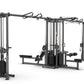 TRUE TMS6000 modular multi-station gym frame with dual cable crossovers and weight stacks, black metal construction on white 