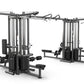 TRUE TMS8000 dual modular frame with black steel construction, cable crossovers, and multiple workout stations on white backg