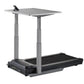 LifeSpan TR1000-Omni desk treadmill with black running belt, gray adjustable desk surface, and control panel on white backgro
