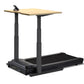 LifeSpan TR1000-Omni Desk Treadmill with black base, adjustable black metal frame, and natural wood desktop on white backgrou
