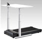 White and gray height-adjustable desk treadmill with black running belt and control panel, featuring adjustable desk surface 